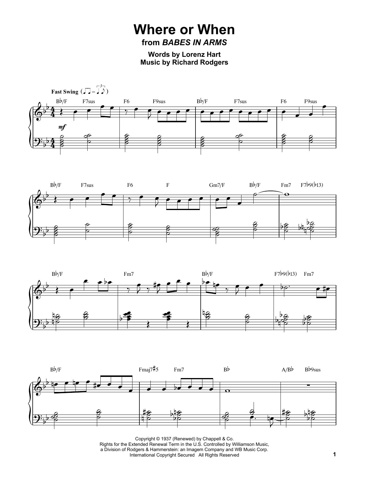 Erroll Garner Where Or When Sheet Music Notes & Chords for Piano Transcription - Download or Print PDF