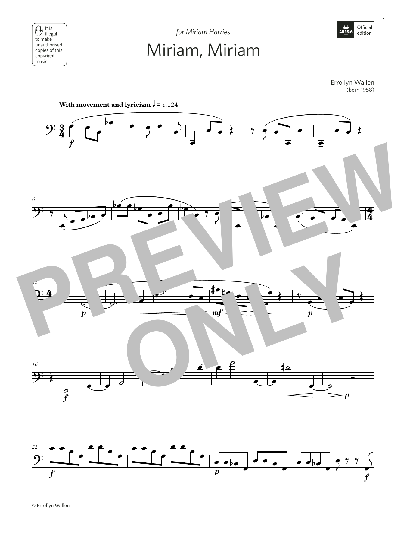 Errollyn Wallen Miriam, Miriam (Grade 6 List B10 from the ABRSM Bassoon syllabus from 2022) Sheet Music Notes & Chords for Woodwind Solo - Download or Print PDF