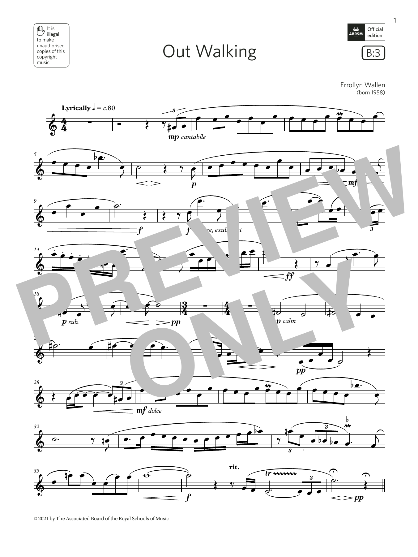 Errollyn Wallen Out Walking (Grade 5 List B3 from the ABRSM Flute syllabus from 2022) Sheet Music Notes & Chords for Flute Solo - Download or Print PDF