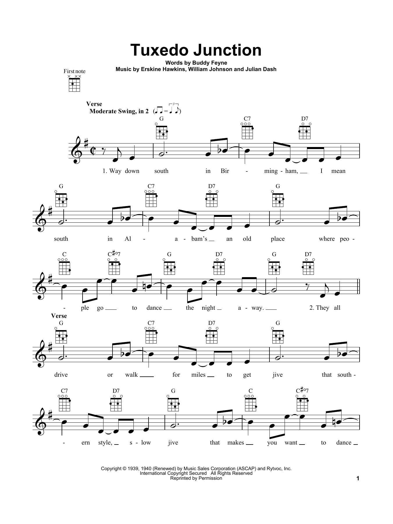 Erskine Hawkins Tuxedo Junction Sheet Music Notes & Chords for Ukulele - Download or Print PDF