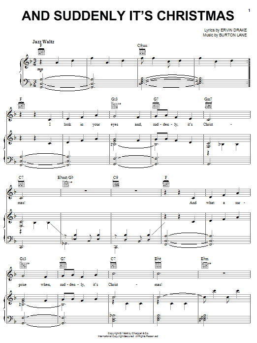 Ervin Drake And Suddenly It's Christmas Sheet Music Notes & Chords for Piano, Vocal & Guitar (Right-Hand Melody) - Download or Print PDF