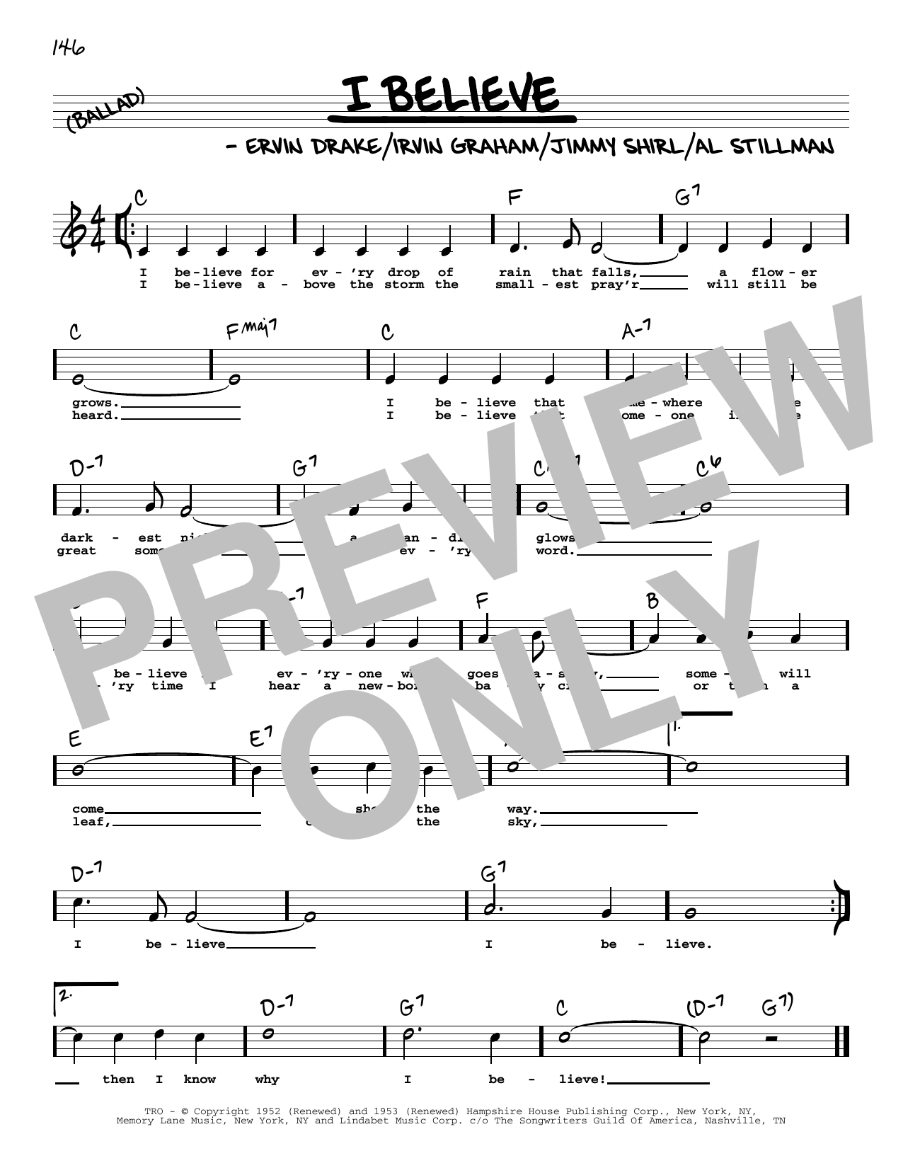 Ervin Drake I Believe (High Voice) Sheet Music Notes & Chords for Real Book – Melody, Lyrics & Chords - Download or Print PDF