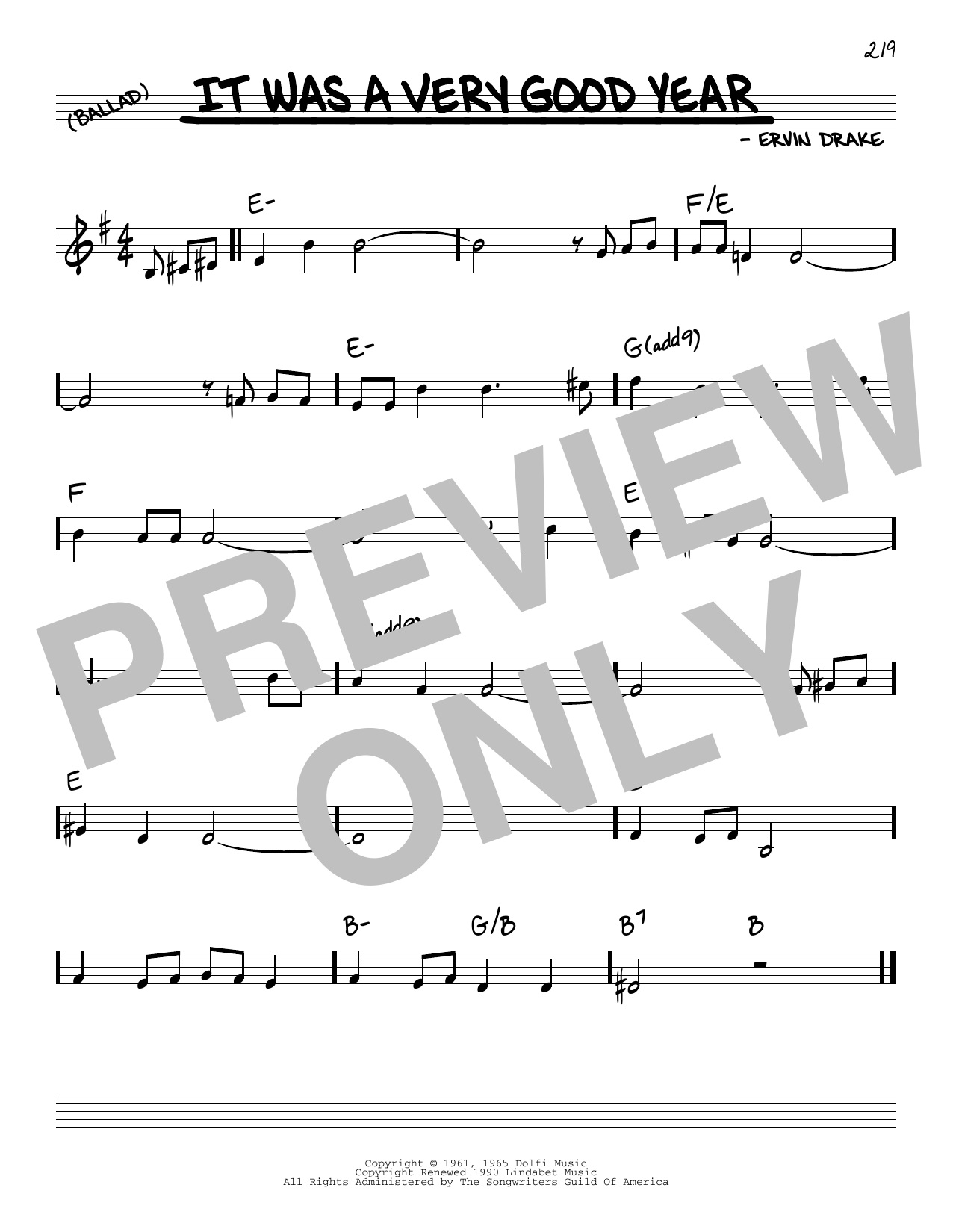 Ervin Drake It Was A Very Good Year Sheet Music Notes & Chords for Real Book – Melody & Chords - Download or Print PDF
