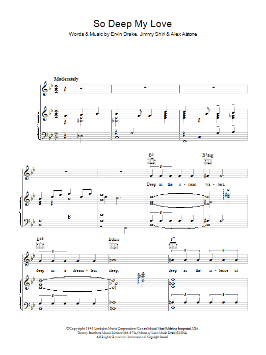 Ervin Drake So Deep My Love Sheet Music Notes & Chords for Piano, Vocal & Guitar (Right-Hand Melody) - Download or Print PDF