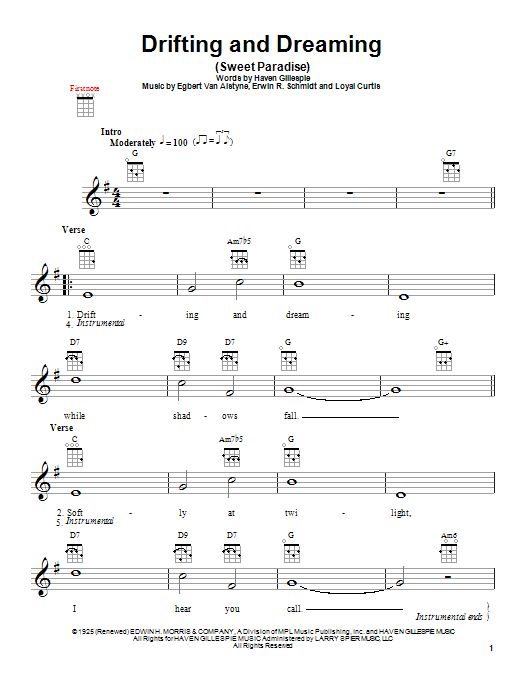 Erwin R. Schmidt Drifting And Dreaming (Sweet Paradise) Sheet Music Notes & Chords for Ukulele - Download or Print PDF