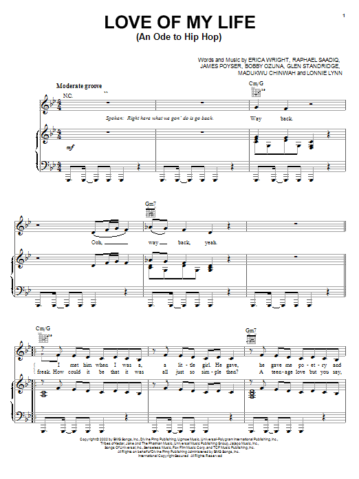 Erykah Badu Love Of My Life (An Ode To Hip Hop) Sheet Music Notes & Chords for Piano, Vocal & Guitar (Right-Hand Melody) - Download or Print PDF