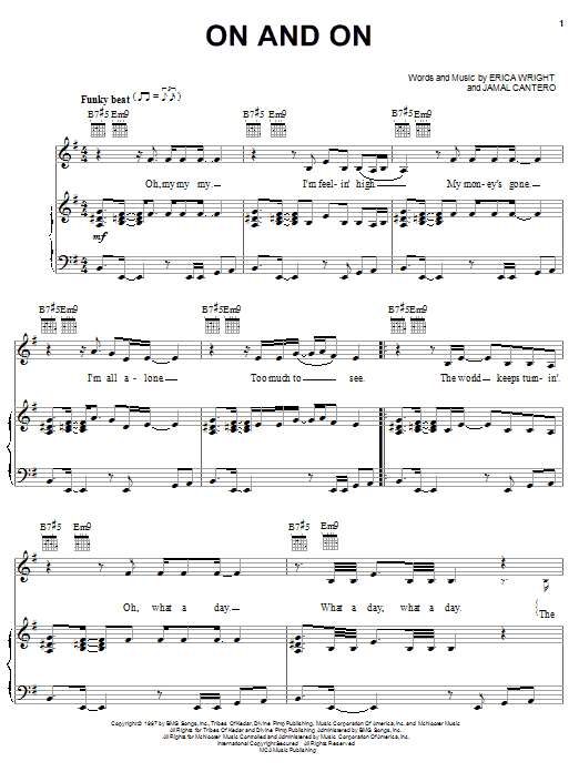 Erykah Badu On And On Sheet Music Notes & Chords for Piano, Vocal & Guitar (Right-Hand Melody) - Download or Print PDF
