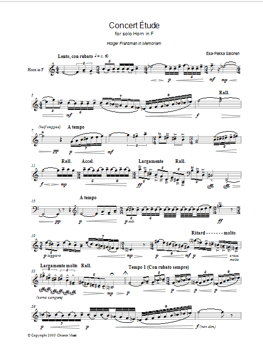 Esa-Pekka Salonen Concert Etude For Solo Horn In F Sheet Music Notes & Chords for French Horn - Download or Print PDF