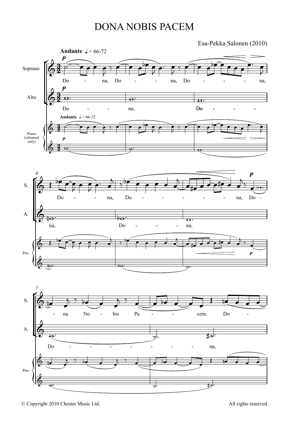 Esa-Pekka Salonen Dona Nobis Pacem Sheet Music Notes & Chords for Piano, Vocal & Guitar - Download or Print PDF