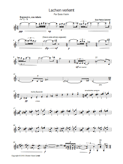 Esa-Pekka Salonen Lachen Verlernt Sheet Music Notes & Chords for Violin - Download or Print PDF