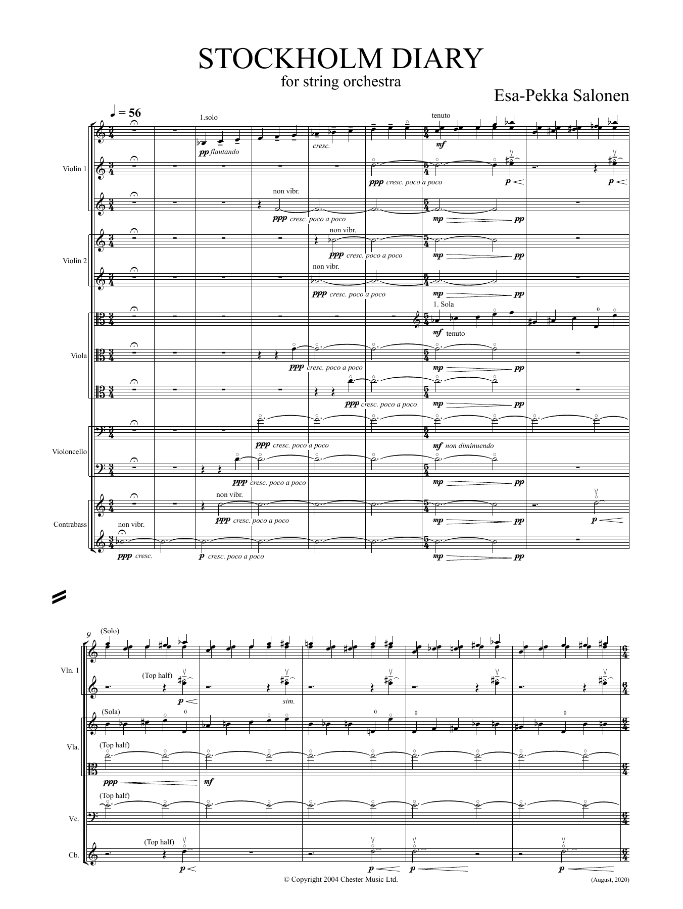 Esa-Pekka Salonen Stockholm Diary (Study Score) Sheet Music Notes & Chords for String Ensemble - Download or Print PDF