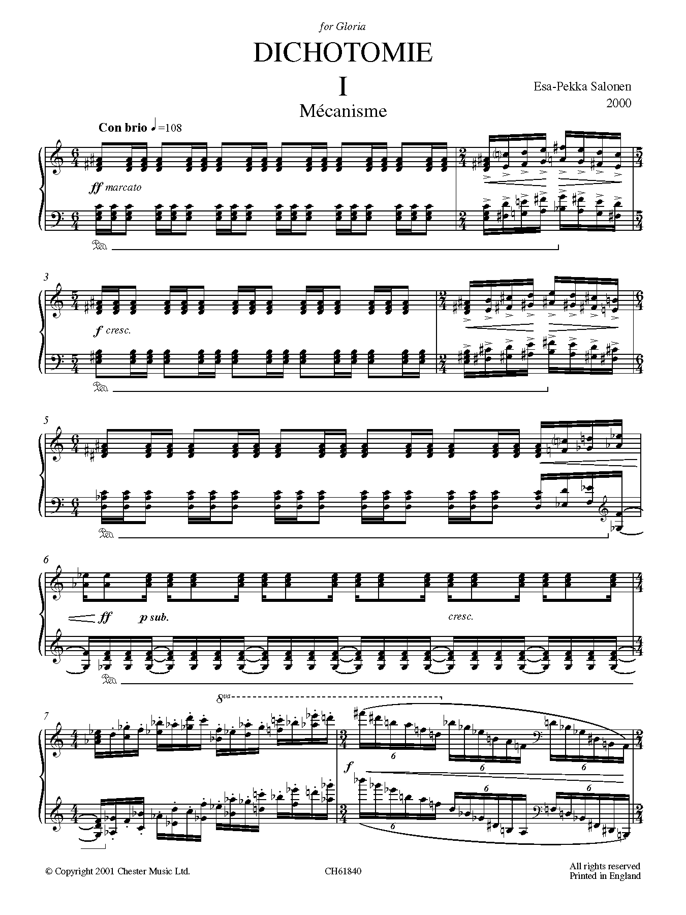 Preview Esa-Pekka Salonen Dichotomie I - Méchanisme Classical sheet music, notes and chords for Piano, SKU: 37511 Dichotomie I - Méchanisme sheet music
