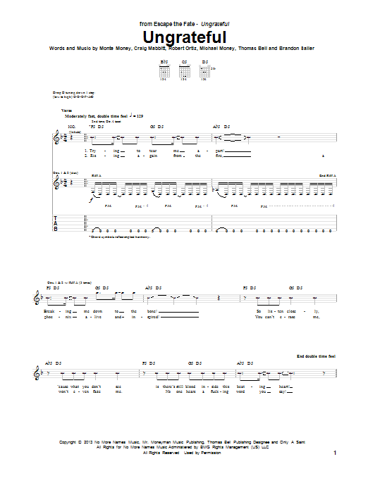 Escape the Fate Ungrateful Sheet Music Notes & Chords for Guitar Tab - Download or Print PDF Escape the Fate Ungrateful Sheet Music Notes & Chords for Guitar Tab - Download or Print PDF