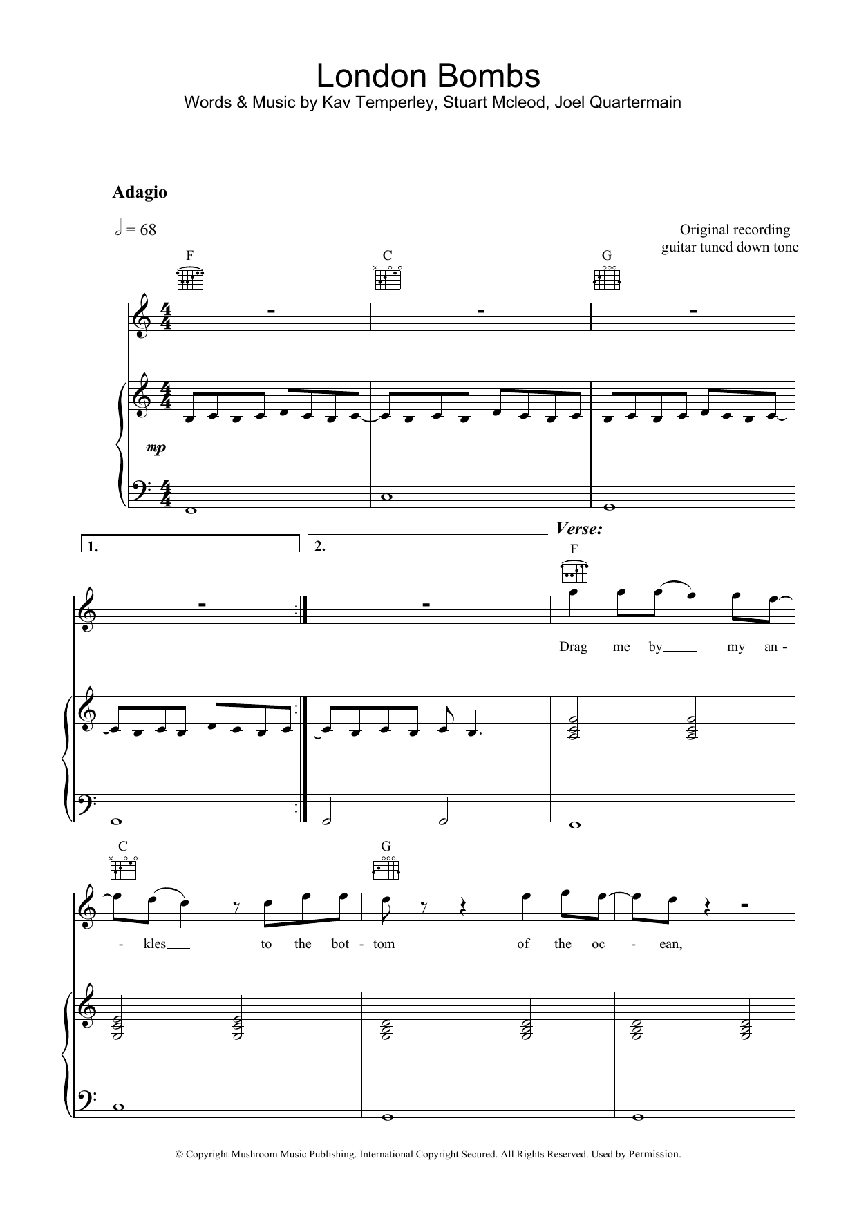 Eskimo Joe London Bombs Sheet Music Notes & Chords for Piano, Vocal & Guitar - Download or Print PDF