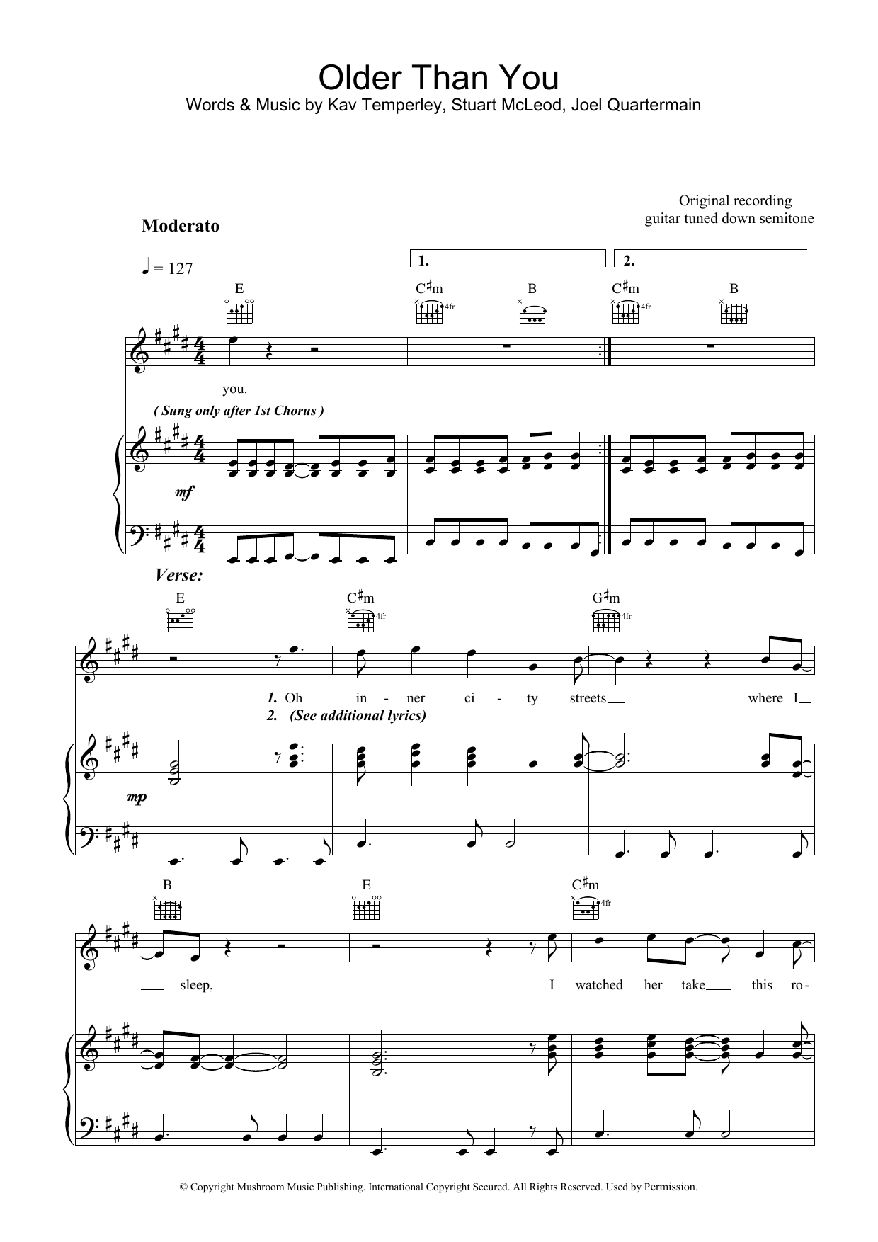 Eskimo Joe Older Than You Sheet Music Notes & Chords for Piano, Vocal & Guitar (Right-Hand Melody) - Download or Print PDF