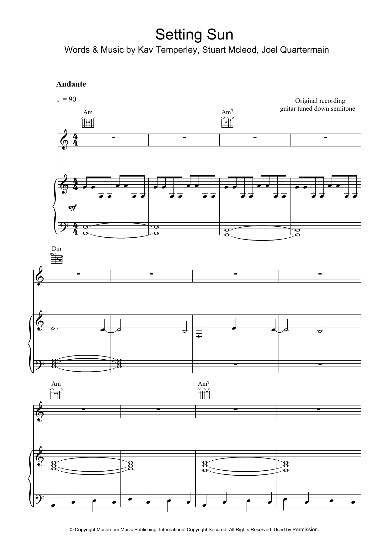 Eskimo Joe Setting Sun Sheet Music Notes & Chords for Piano, Vocal & Guitar (Right-Hand Melody) - Download or Print PDF