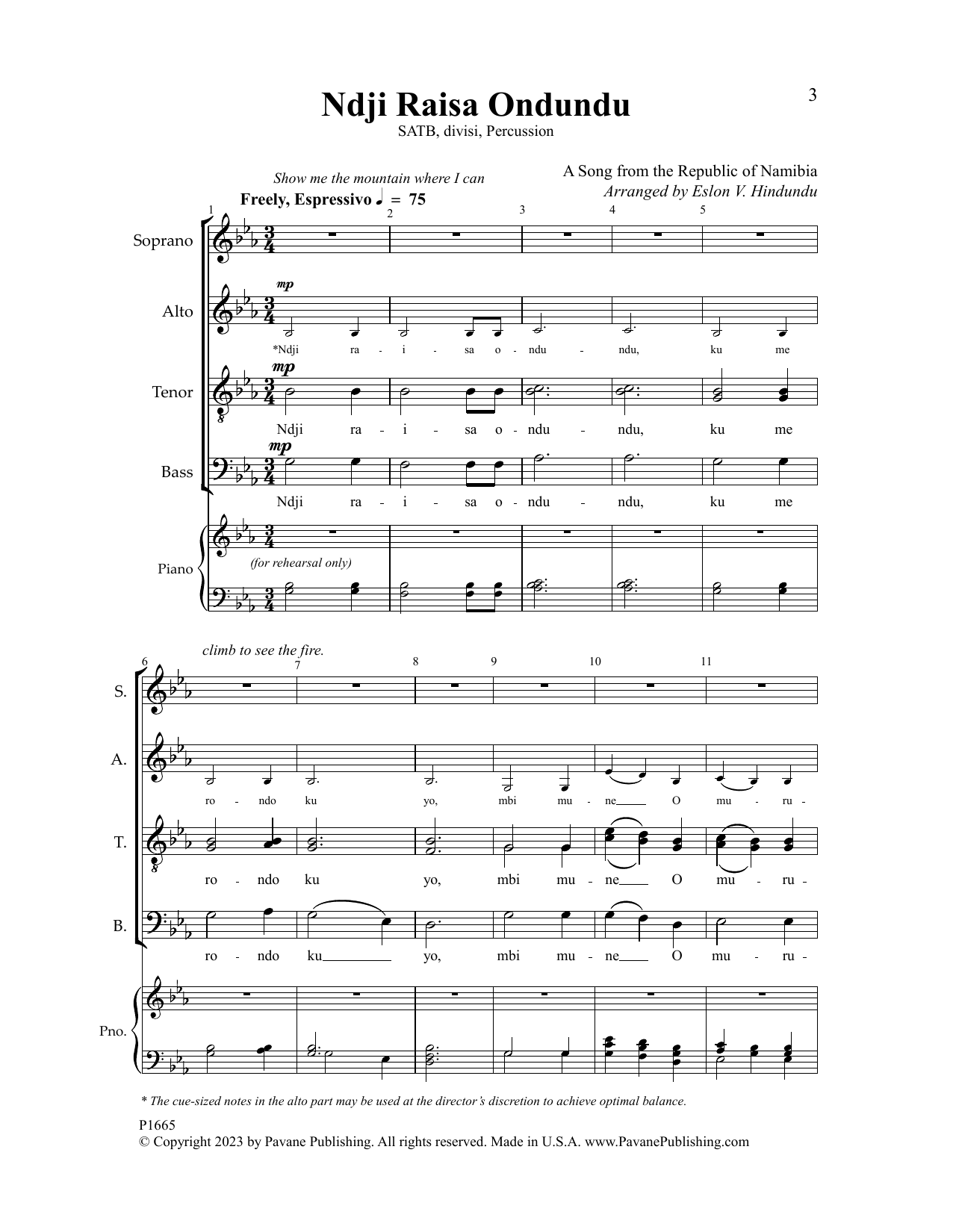 Eslon V. Hindundu Ndji Raisa Ondundu Sheet Music Notes & Chords for SATB Choir - Download or Print PDF