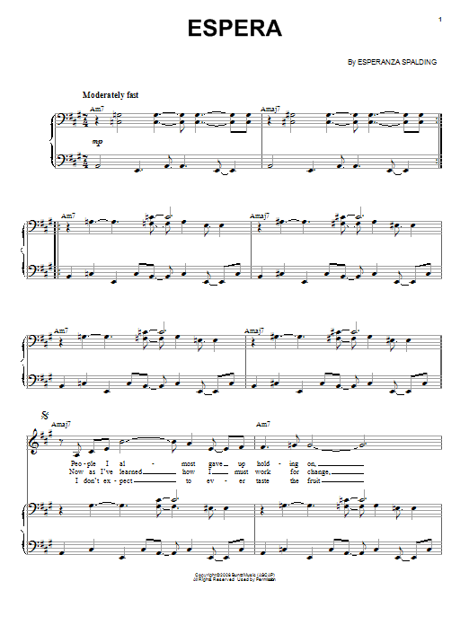 Esperanza Spalding Espera Sheet Music Notes & Chords for Piano & Vocal - Download or Print PDF
