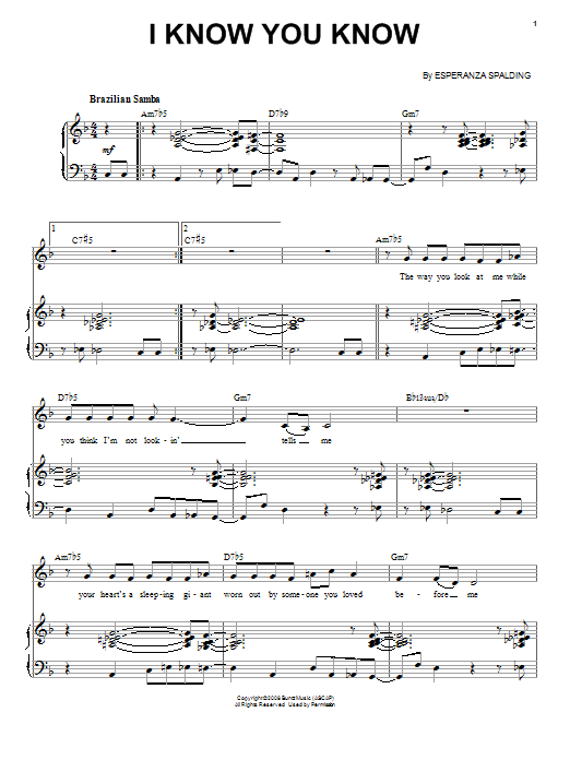 Esperanza Spalding I Know You Know Sheet Music Notes & Chords for Piano & Vocal - Download or Print PDF