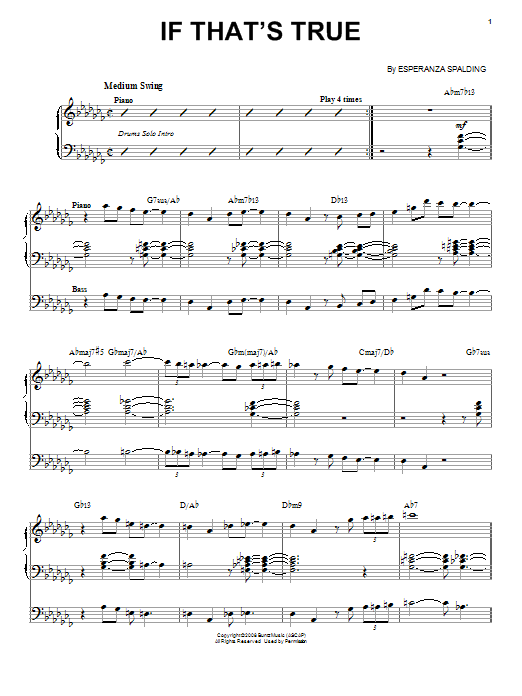 Esperanza Spalding If That's True Sheet Music Notes & Chords for Piano & Vocal - Download or Print PDF