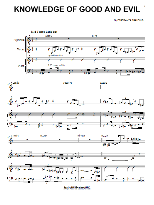 Esperanza Spalding Knowledge Of Good And Evil Sheet Music Notes & Chords for Piano & Vocal - Download or Print PDF