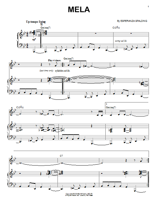 Esperanza Spalding Mela Sheet Music Notes & Chords for Piano & Vocal - Download or Print PDF