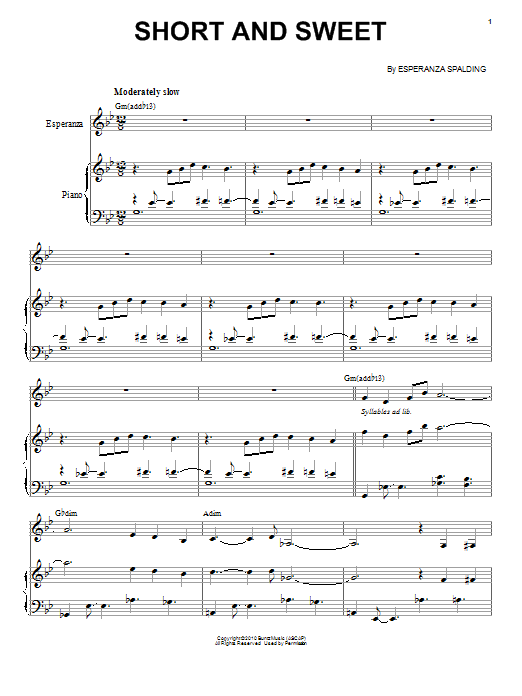 Esperanza Spalding Short And Sweet Sheet Music Notes & Chords for Piano & Vocal - Download or Print PDF