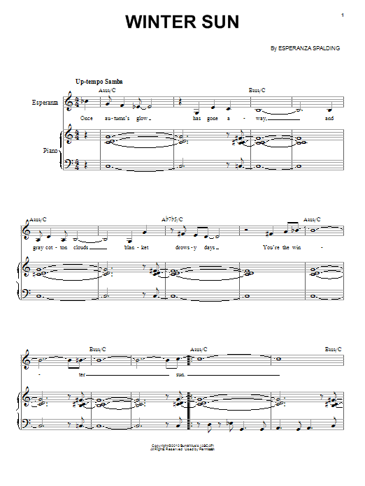 Esperanza Spalding Winter Sun Sheet Music Notes & Chords for Piano & Vocal - Download or Print PDF