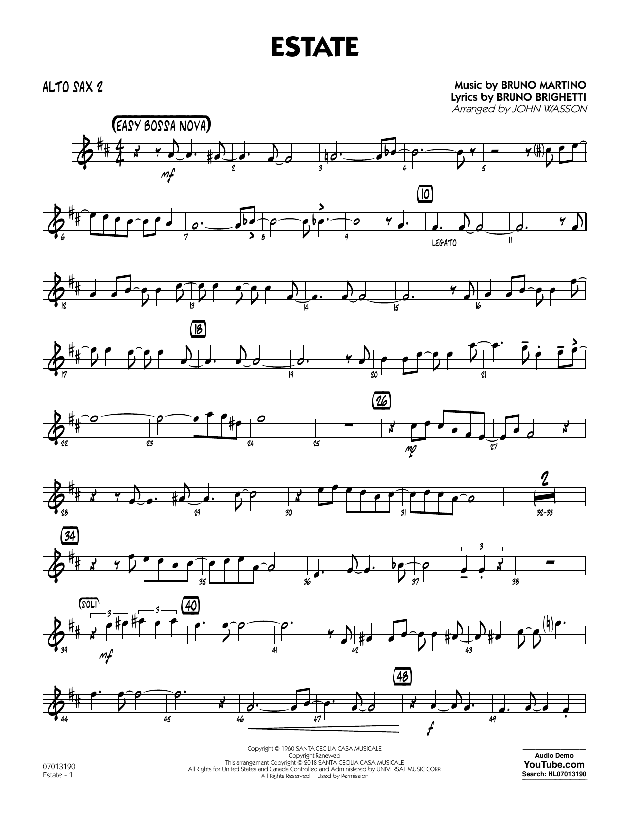 John Wasson Estate Alto Sax 2 Sheet Music Download Pdf Score 382302