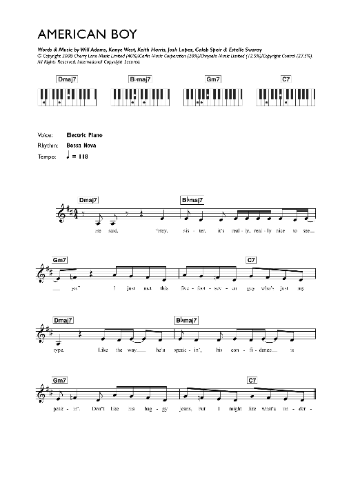 Estelle American Boy (feat. Kanye West) Sheet Music Notes & Chords for Keyboard - Download or Print PDF