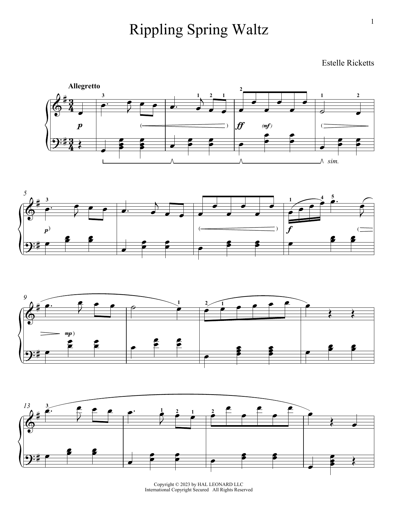 Estelle Ricketts Rippling Spring Waltz Sheet Music Notes & Chords for Piano Solo - Download or Print PDF