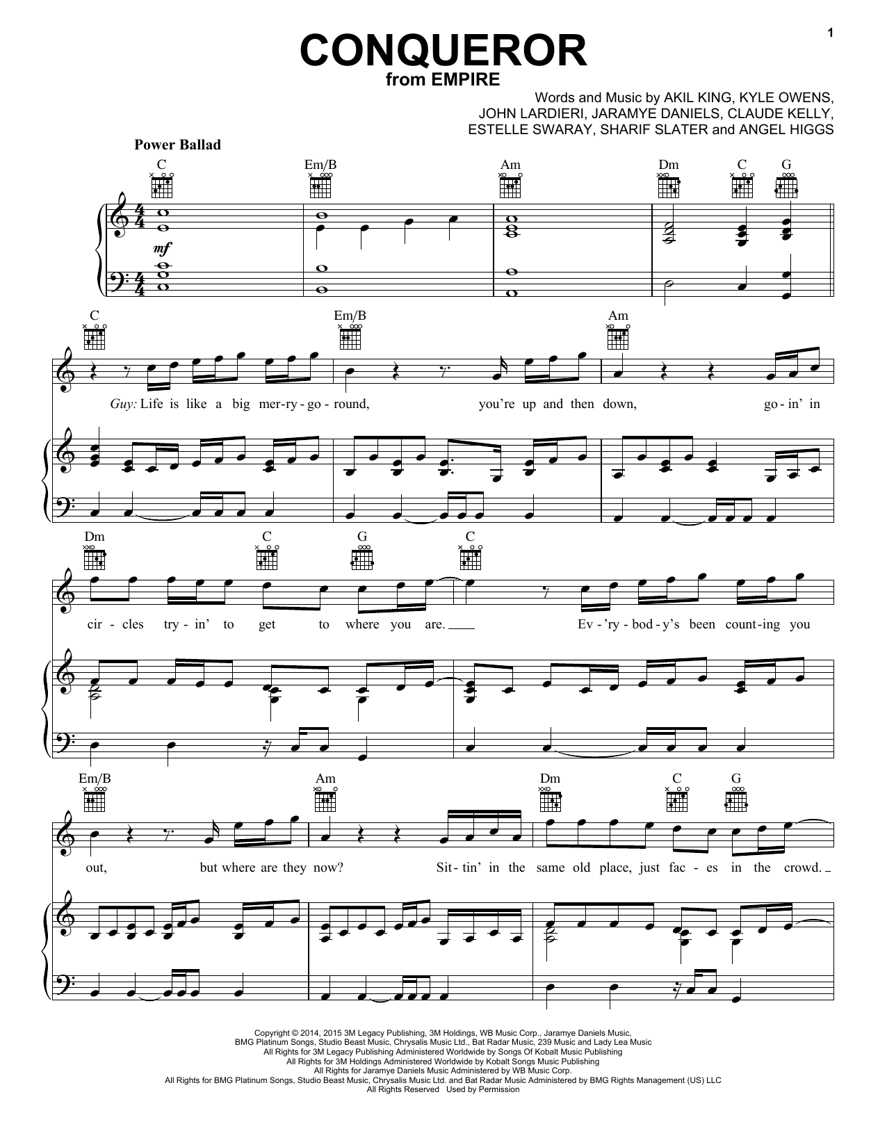 Preview Estelle and Jussie Smollett Conqueror Pop sheet music, notes and chords for Piano, Vocal & Guitar (Right-Hand Melody), SKU: 159908 Conqueror sheet music