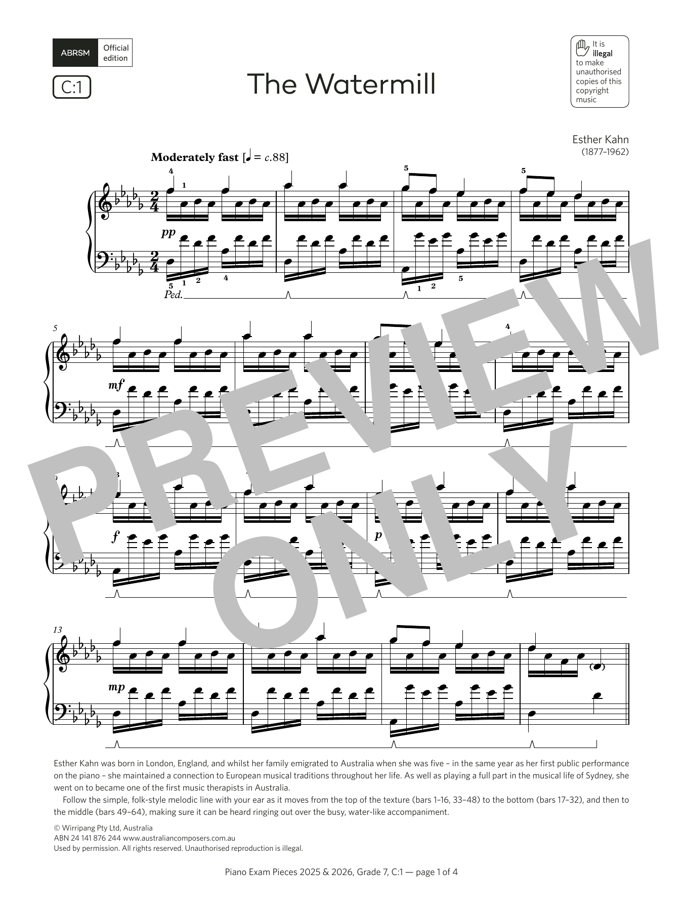 Esther Kahn The Watermill (Grade 7, list C1, from the ABRSM Piano Syllabus 2025 & 2026) Sheet Music Notes & Chords for Piano Solo - Download or Print PDF