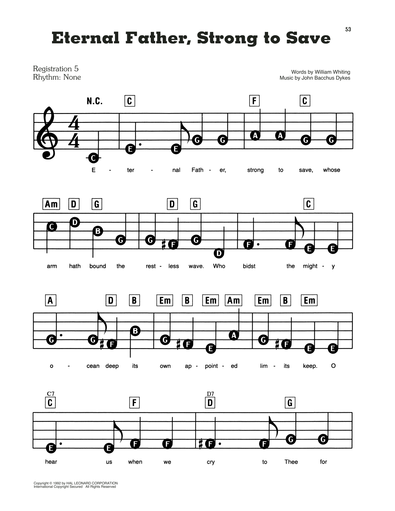 John Bacchus Dykes "Eternal Father, Strong To Save" Sheet Music