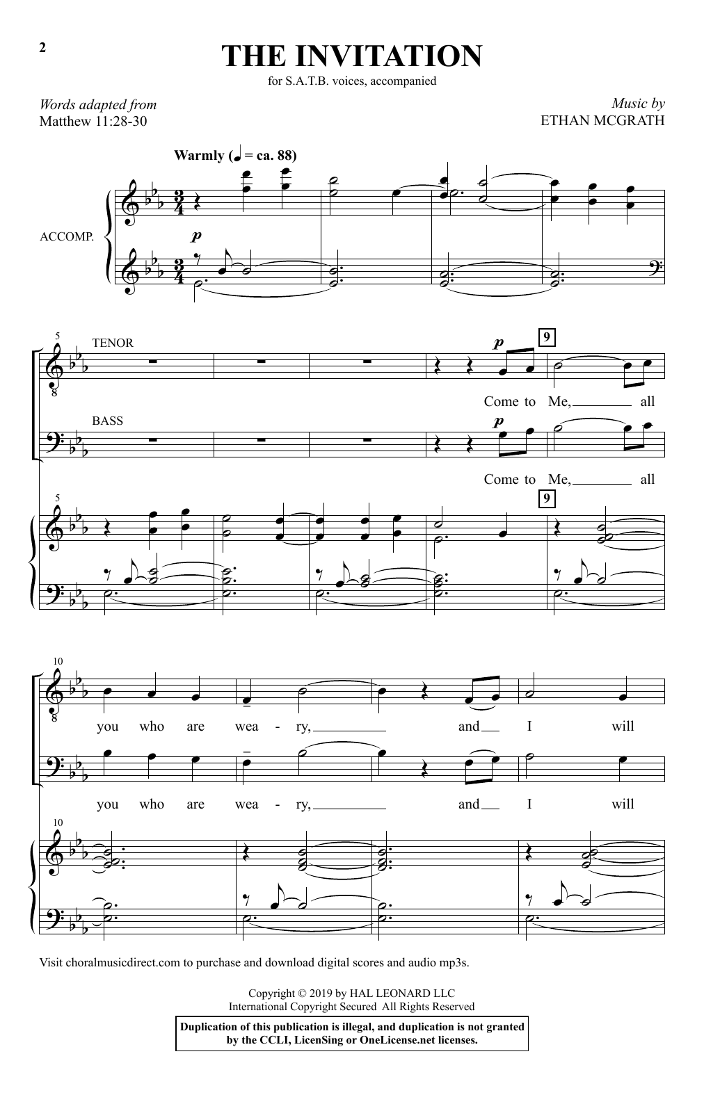 Ethan McGrath The Invitation Sheet Music Notes & Chords for SATB Choir - Download or Print PDF