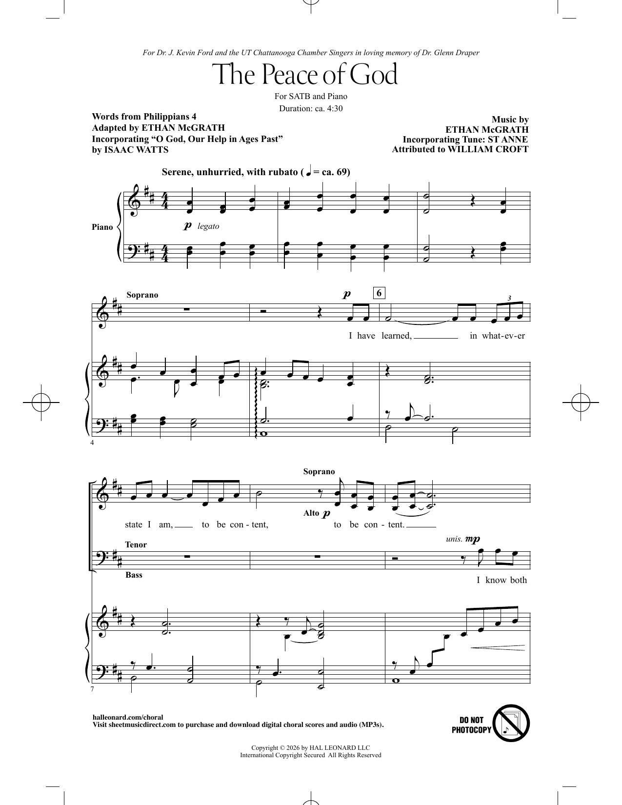 Ethan McGrath The Peace Of God Sheet Music Notes & Chords for SATB Choir - Download or Print PDF
