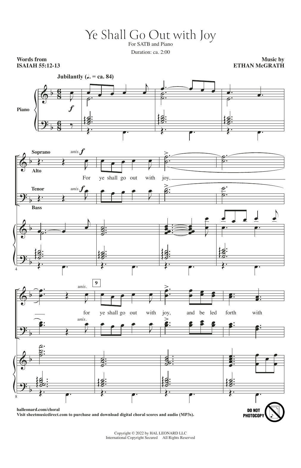 Ethan McGrath Ye Shall Go Out With Joy Sheet Music Notes & Chords for SATB Choir - Download or Print PDF