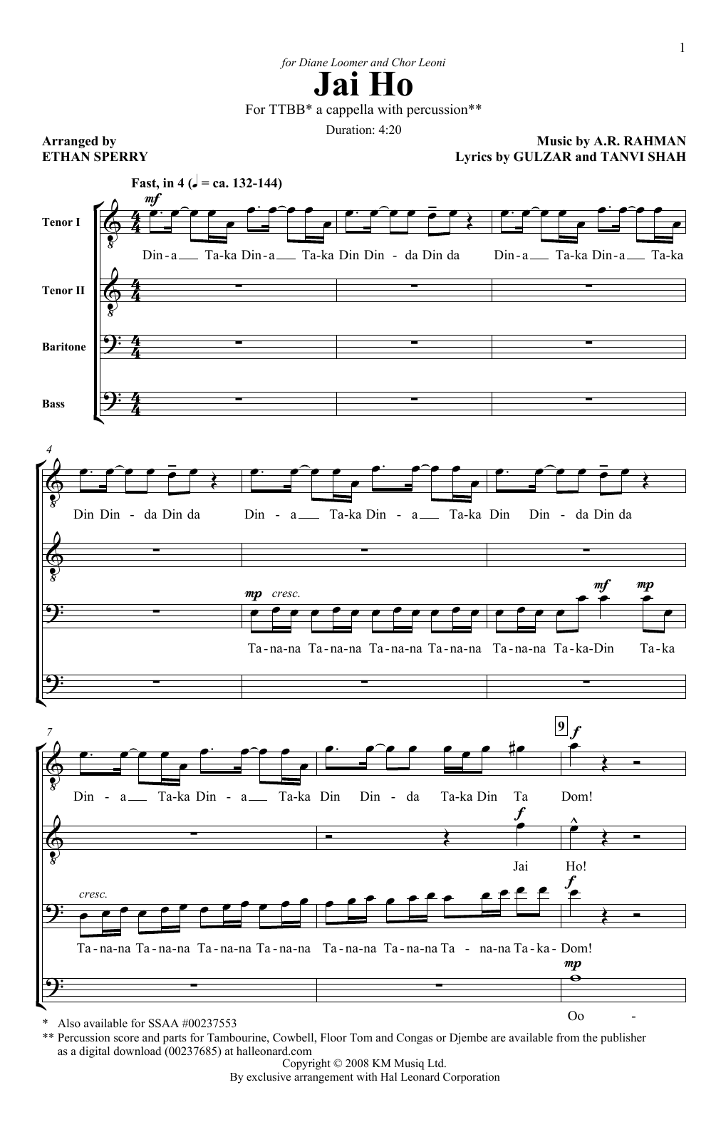 Ethan Sperry Jai Ho Sheet Music Notes & Chords for SSA - Download or Print PDF
