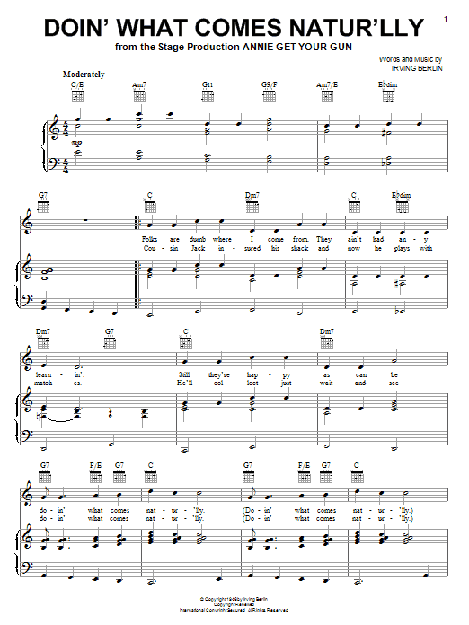 Ethel Merman Doin' What Comes Natur'lly Sheet Music Notes & Chords for Piano, Vocal & Guitar (Right-Hand Melody) - Download or Print PDF