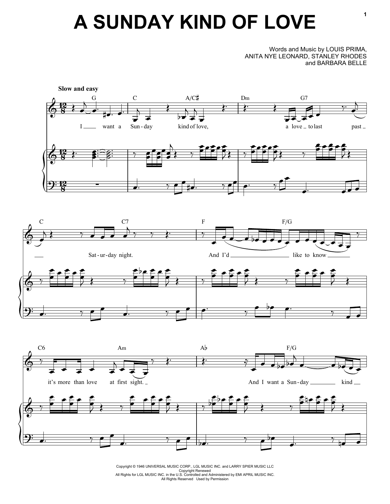 Etta James A Sunday Kind Of Love Sheet Music Notes & Chords for Piano & Vocal - Download or Print PDF