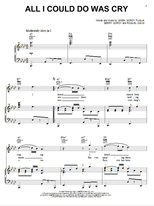 Etta James All I Could Do Was Cry Sheet Music Notes & Chords for Piano, Vocal & Guitar (Right-Hand Melody) - Download or Print PDF