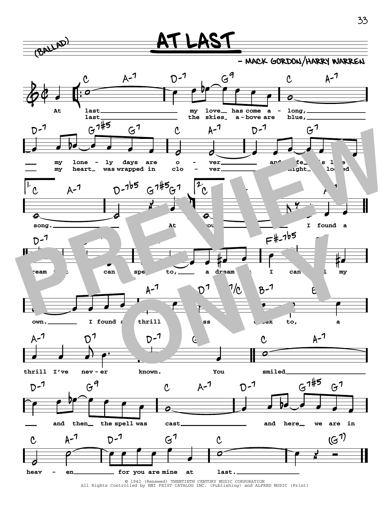 Etta James At Last (High Voice) Sheet Music Notes & Chords for Real Book – Melody, Lyrics & Chords - Download or Print PDF