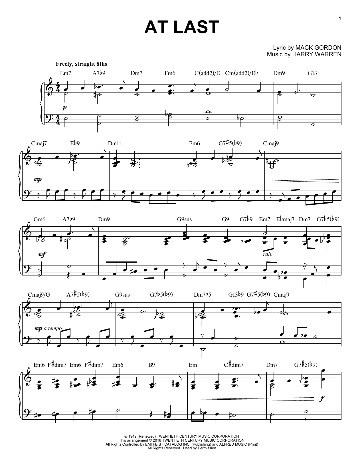 Etta James At Last [Jazz version] (arr. Brent Edstrom) Sheet Music Notes & Chords for Piano - Download or Print PDF