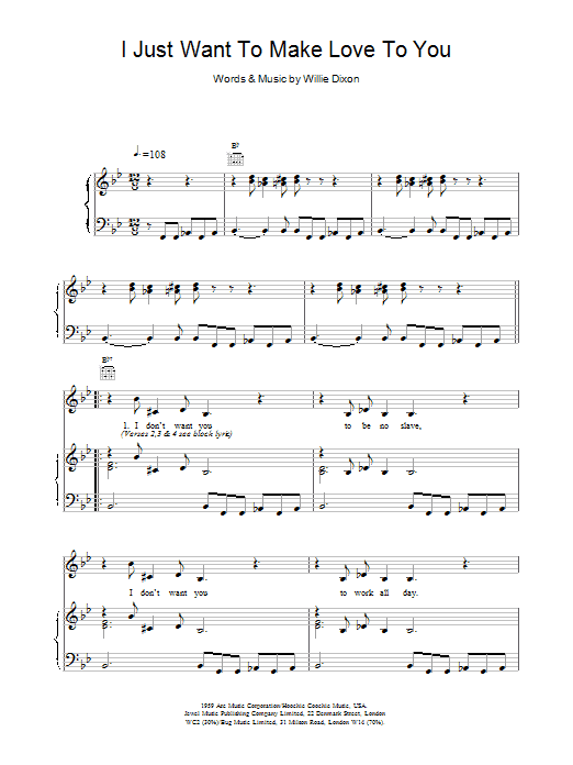 Etta James I Just Wanna Make Love To You sheet music notes and chords. Download Printable PDF.