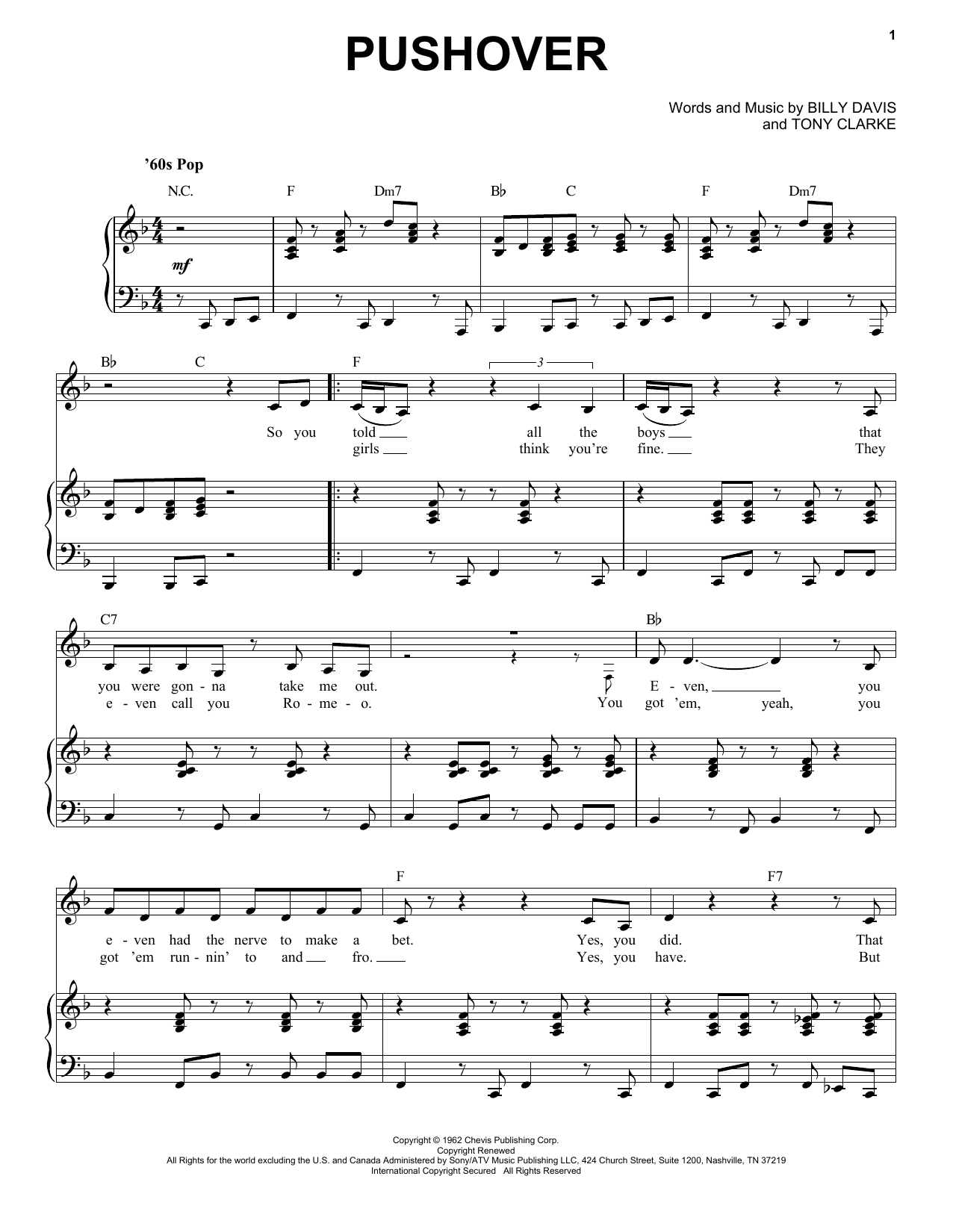 Etta James Pushover Sheet Music Notes & Chords for Piano & Vocal - Download or Print PDF