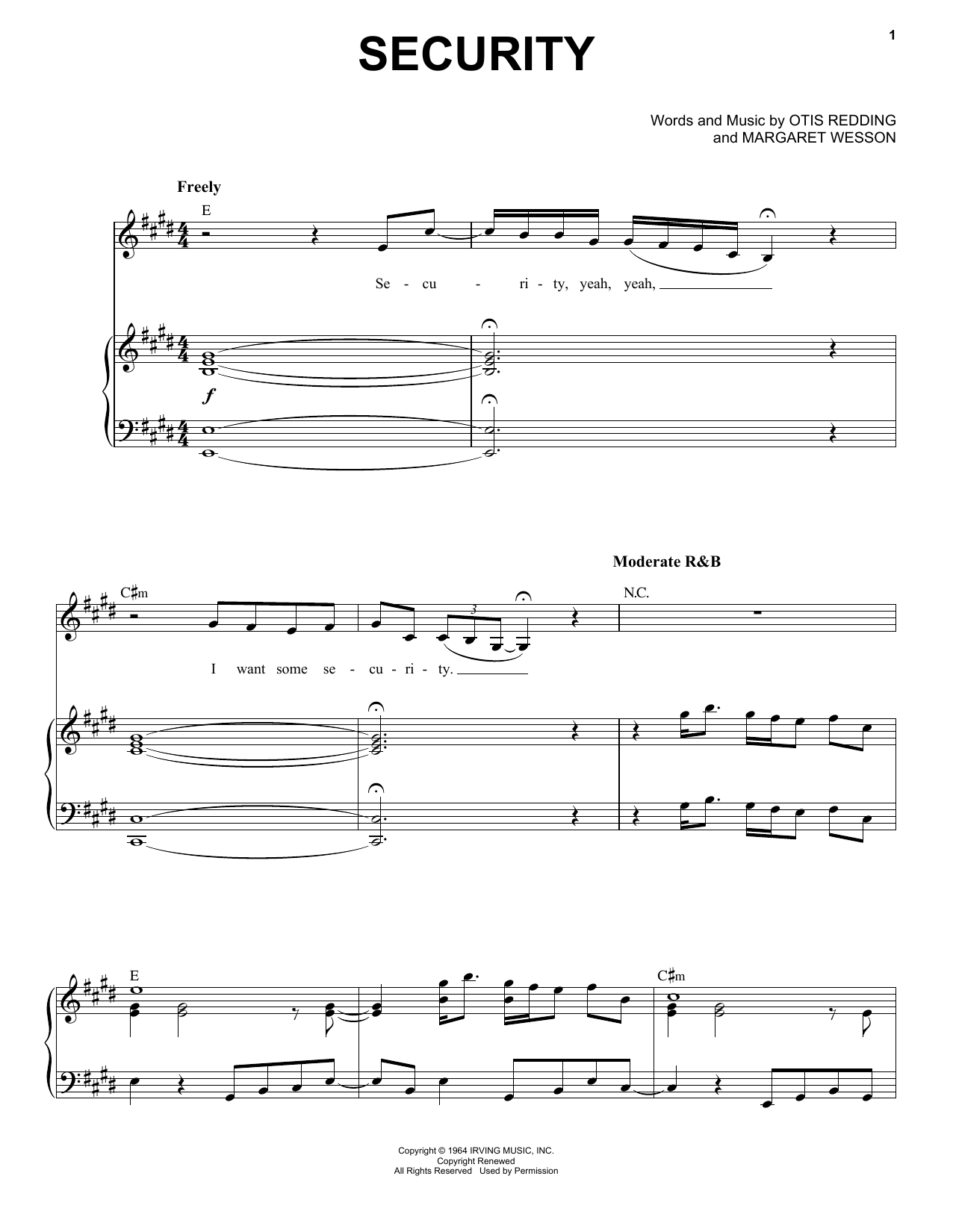 Etta James Security Sheet Music Notes & Chords for Piano & Vocal - Download or Print PDF
