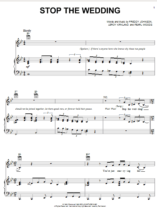 Etta James Stop The Wedding Sheet Music Notes & Chords for Piano, Vocal & Guitar (Right-Hand Melody) - Download or Print PDF