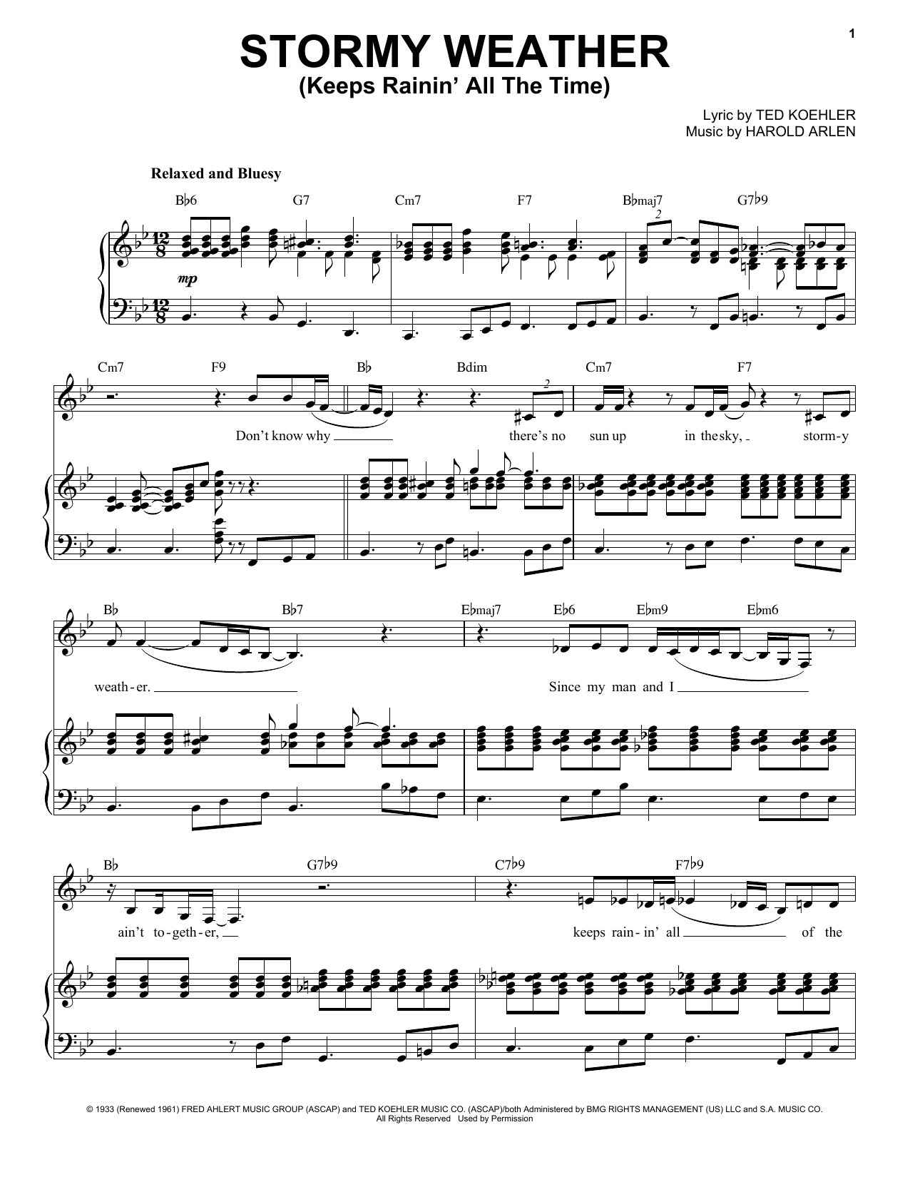 Etta James Stormy Weather (Keeps Rainin' All The Time) Sheet Music Notes & Chords for Piano & Vocal - Download or Print PDF