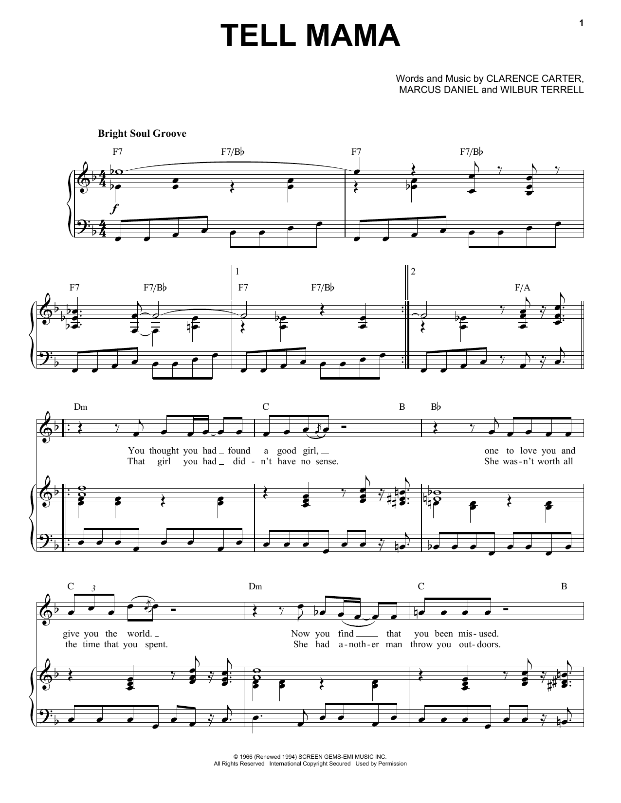 Etta James Tell Mama Sheet Music Notes & Chords for Piano & Vocal - Download or Print PDF