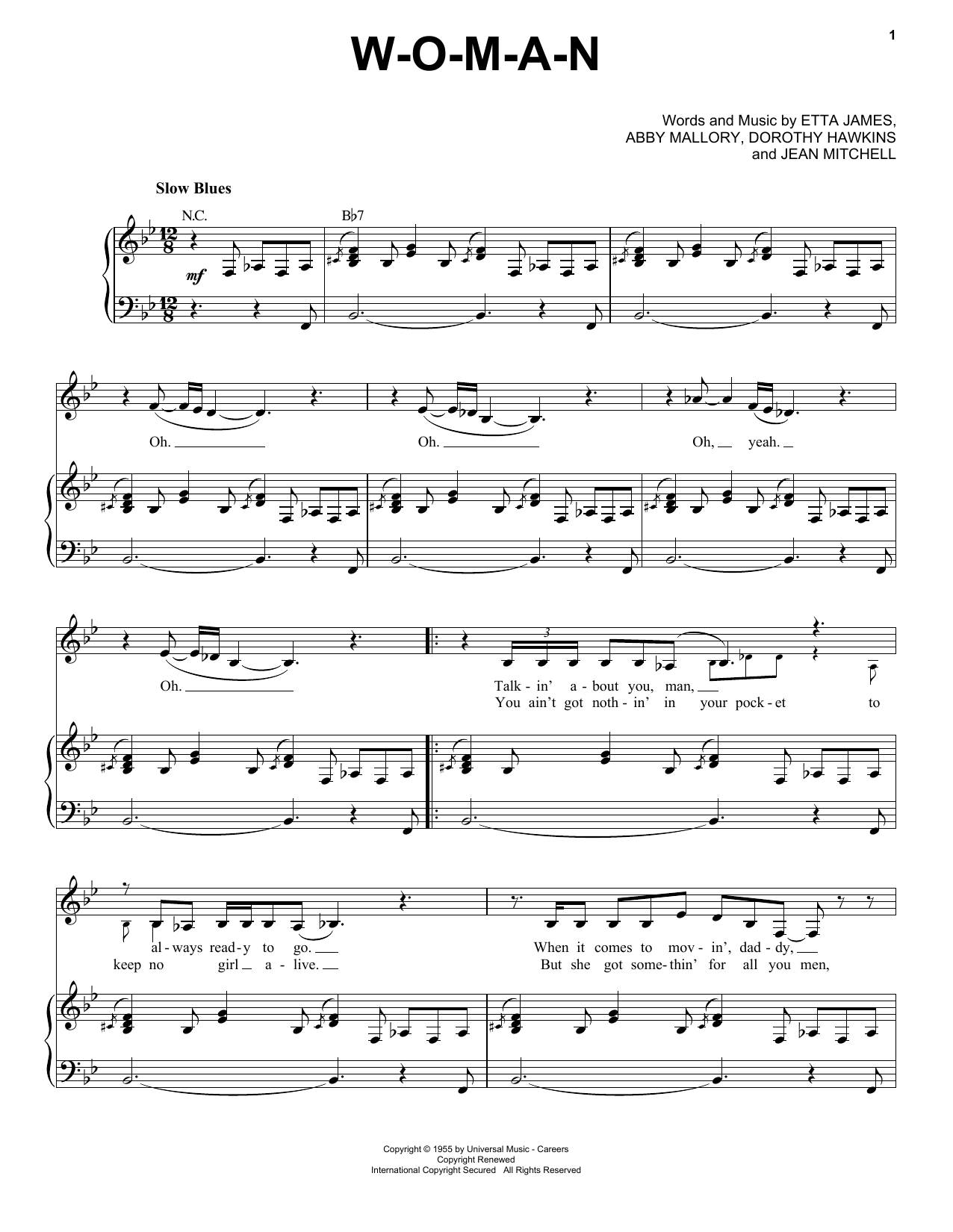 Etta James W-O-M-A-N Sheet Music Notes & Chords for Piano & Vocal - Download or Print PDF